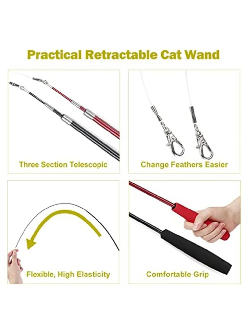 Cat Toys for Indoor Cats, Interactive Cat Toy 2PCS Retractable Wand Toy